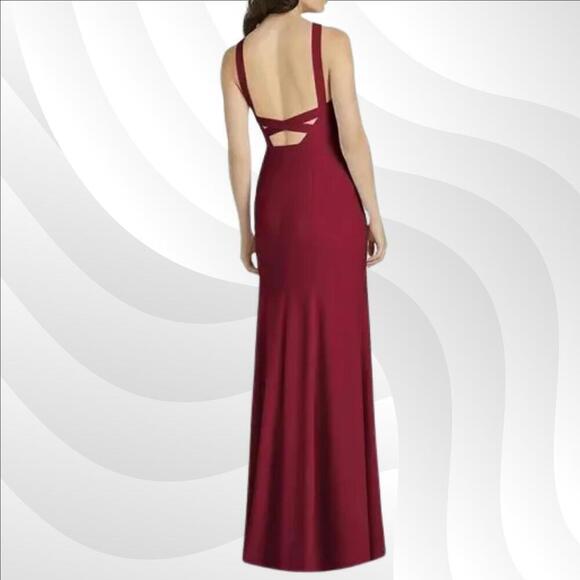 2/$50 Dessy Collection Burgundy Crepe Halter X-Back Dress 3039 Size 12 NWOT - Picture 2 of 9